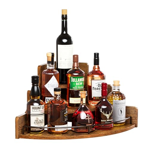 3-Tier Rustic Corner Liquor Bottle Display Shelf and Coffee Syrup Organizer