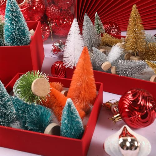 Mini Orange Christmas Tree - 8 Pcs Bottle Brush Holiday Decor