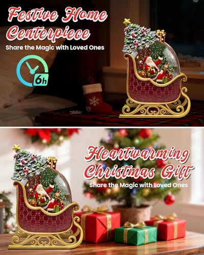 Musical Christmas Snow Globe Lantern with 8 Songs - 9.17" Santa Sleigh Decor