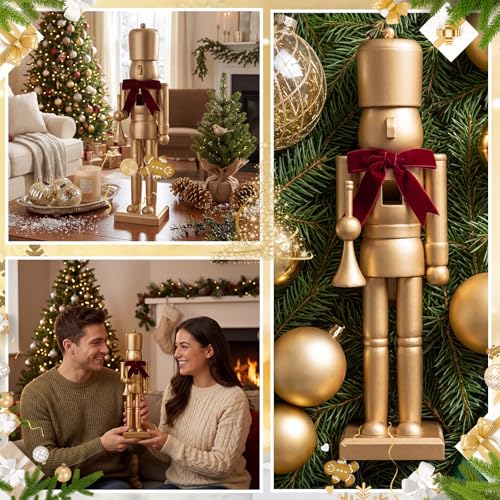 15-Inch Gold Wooden Christmas Nutcracker Figurine - Trumpet Decor