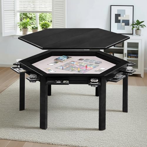 Hexagonal Solid Wood Board Game Table with Dining Top and Accessories
