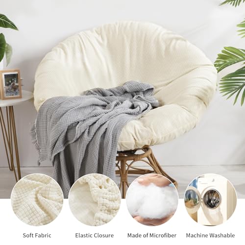 Papasan Cushion Cover - Soft, Removable, Machine Washable, Elastic Closure (48-50 inch, Cream White)