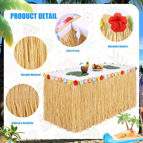 2-Pack Hawaiian Grass Table Skirts - 108" x 29.5" Tropical Party Decor