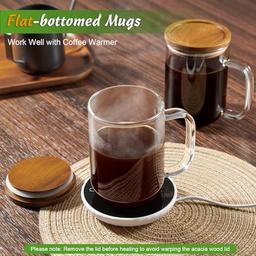 DRASTAR 20 oz Glass Coffee Mug Set with Acacia Wood Lids – Large Handle Tea & Latte Cups, Pack of 2