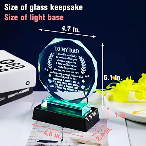 YWHL Glass To My Dad Plaque with Colorful Light Base - Birthday Gift for Father from Daughter or Son