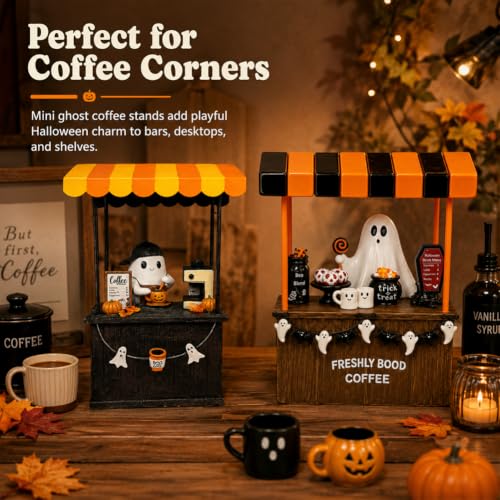 Halloween Ghost Coffee Cart Resin Figurine Tabletop Fall Home Decor