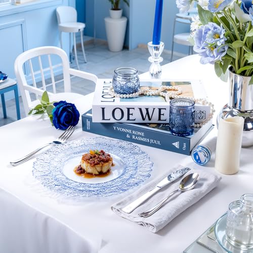Blue Disposable Plastic Plates Set 60 Pcs - Clear Blue Water Ripple Design, 10