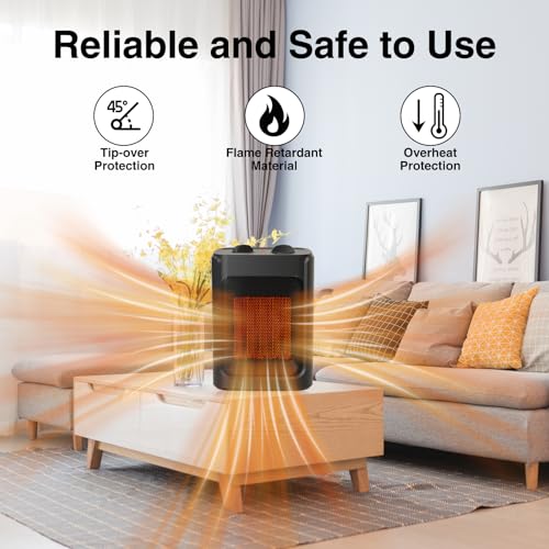 Mini Space Heater Fan Black, 1500W Portable Ceramic Heater for Bedroom & Office