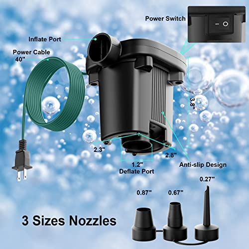 Portable Electric Air Pump for Inflatables with 3 Nozzles - Quick-Fill AC 110V