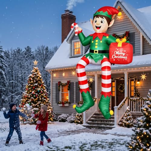 JOVIPOP 16FT Christmas Inflatable Elf Decoration for Outdoor Yard - Lighted Holiday Decor