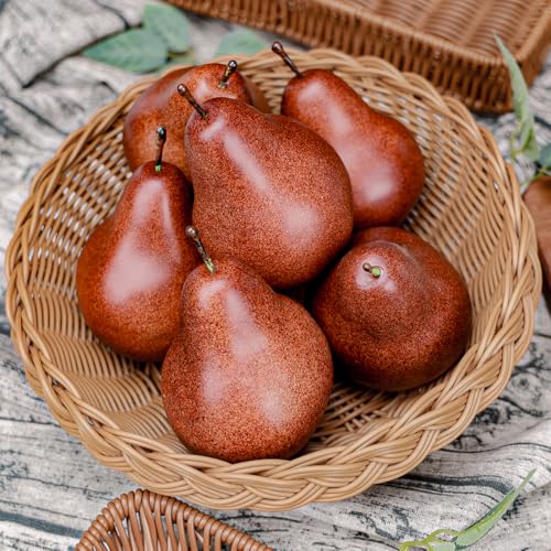 6 Pcs Artificial Brown Pears - Lifelike Faux Fruit for Home Decor