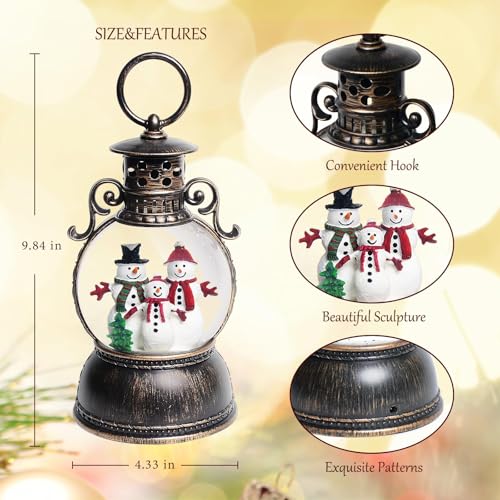 Christmas Snow Globe Lantern with Music & 6H Timer - Lighted Snowman Decor