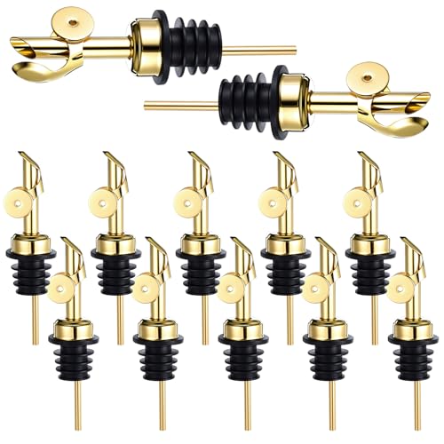 12 Pcs Stainless Steel Oil & Liquor Bottle Pourers Auto Flip Spouts for Kitchen & Bar