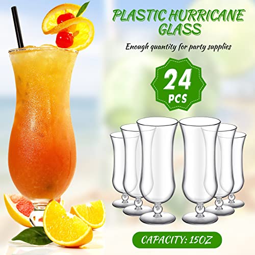 24 Pack Clear Plastic Hurricane Glasses 15 oz Unbreakable Cocktail & Drinkware