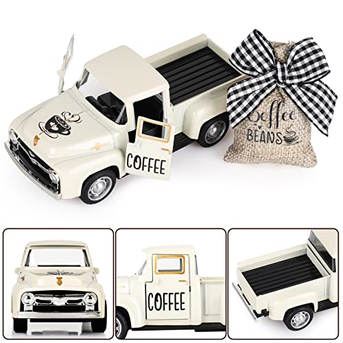 Mini Metal Pickup Truck Coffee Bar Decor with Burlap Coffee Bean Sack