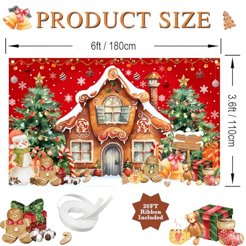 Avezano 6x3.6ft Gingerbread House Backdrop Banner – Christmas Photo Backdrop