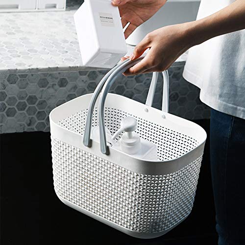 Plastic Portable Shower Caddy Basket Storage Organizer with Handle White
