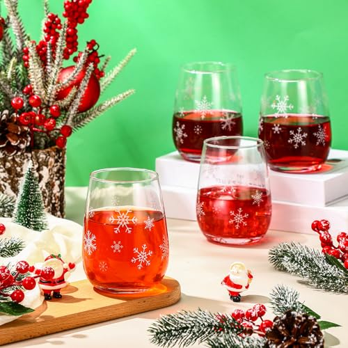 Maxcheck 10 Pcs Snowflake Stemless Wine Glasses 17 Oz - Silver Holiday Decor