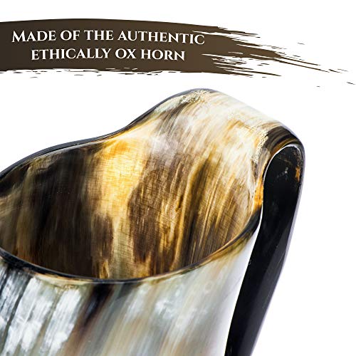 Authentic Viking Drinking Horn Mug - 20 oz Handcrafted Ox Horn Beer Tankard