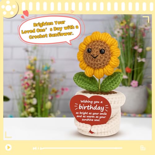 Crochet Sunflower Plush with Inspirational Card - Unique Birthday Gift