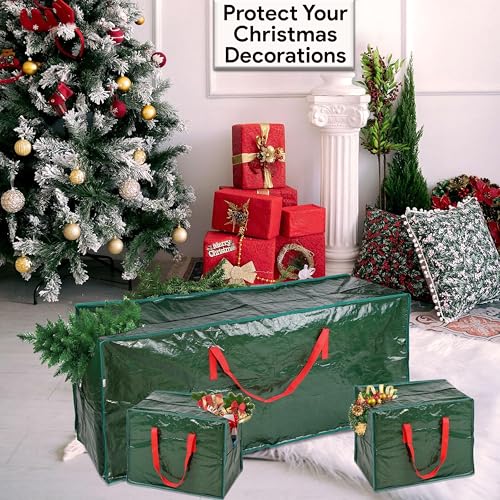 ARSUK 3pcs Christmas Tree Storage Bag 7.5 Ft Green & Black Waterproof Large Capacity with Ornaments Bags