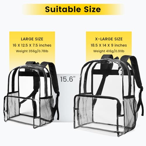 Large Heavy Duty Clear Backpack with Reinforced Straps for School & Travel