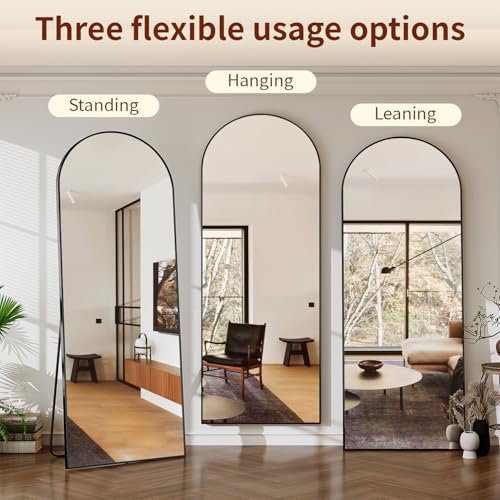 56" x 21" Arched Full Length Floor Mirror, Aluminum Frame Wall Standing Mirror