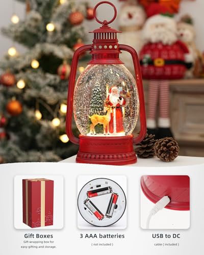 12.6-Inch Musical Christmas Snow Globe Lantern with Santa and Timer