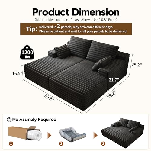 80-Inch Oversized Cloud Chaise Lounge, Plush Faux Fur Double Sleeper Sofa