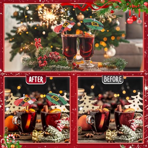 Vesici 200 Pcs Christmas Cocktail Umbrellas Santa Elf Belt - 2 Patterns, 100 Each