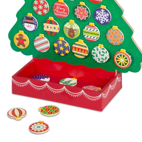 Wooden Christmas Advent Calendar - Magnetic Holiday Tree with 25 Ornaments