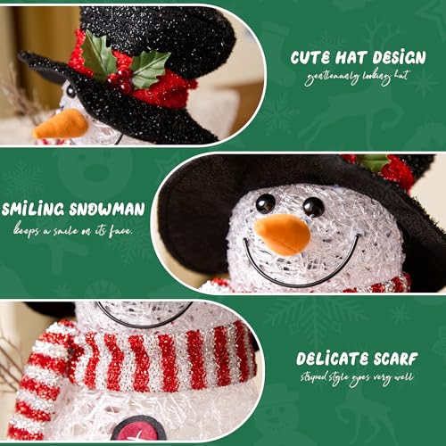 ELAMAS Snowman Christmas Decor with Top Hat, 7 LED Color Changing, 13.7in Acrylic Tabletop Light Up Snowman Gift