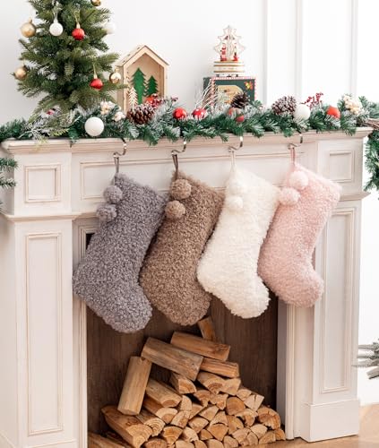 White Plush Christmas Stockings Faux Fur Large Holiday Hanging Stockings - E-FirstFeeling