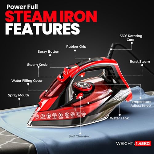 Utopia Home 1800W Steam Iron for Clothes with Non-Stick Soleplate & Auto-Off