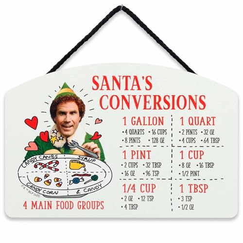 Elf Movie Santa's Conversions Hanging Wood Measuring Sign