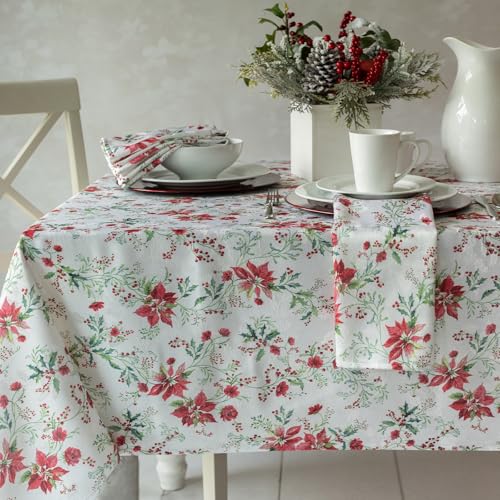 Nostalgic Poinsettia Tablecloth - Red, 60x104 Inches Rectangular Variation