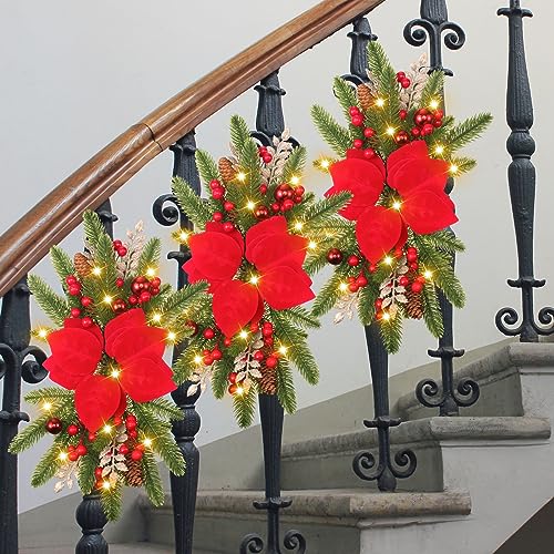 3-Piece Lighted Christmas Teardrop Swags, 17.7-Inch Artificial Pinecone Garland