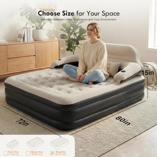 King Size Air Mattress with Headboard and Pump - Inflatable Bed