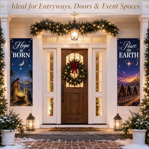 4Pcs Nativity Church Banner Set - 72 x 24 in, MOIZYNG National/ Holy Night Joy to the World Peace on Earth Hope Is Born