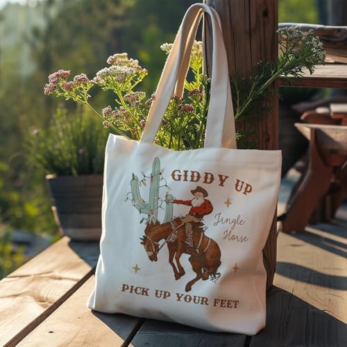 Howdy Santa Claus Canvas Tote Bag for Women - Western Cowgirl Gift (Variation: Howdy Santa1) Veqzc