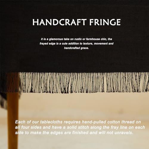 Black Fringed Rectangle Tablecloth 55x120 Inches for Dining & Events - Midsummer Breeze