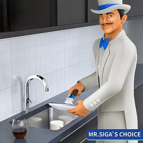 Soap Dispensing Dish Brush with Scraper for Kitchen Pot & Pan Cleaning