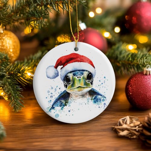 Shiviody Coastal Santa Sea Turtle Christmas Ceramic Ornament - Holiday 17