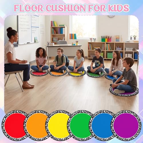 12-Piece Rainbow Classroom Rug Seats, 16-Inch Non-Slip Floor Cushions