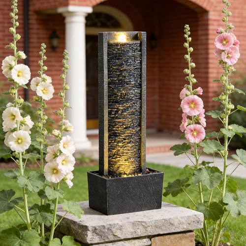 36-Inch Outdoor Floor Standing Water Fountain with LED Lights
