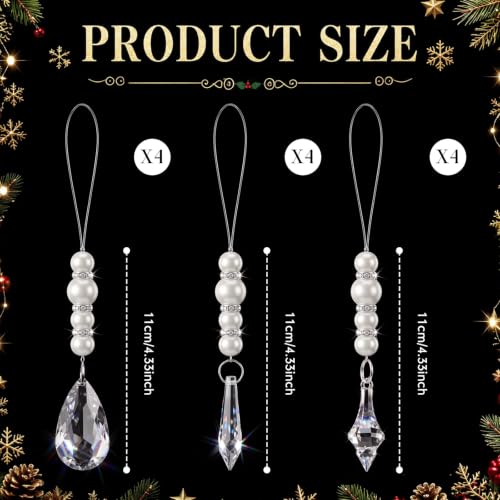 Kenning 12 Pcs Christmas Pearl Crystal Ornaments - 3 Styles, 4.3 Inch, 12/Classic