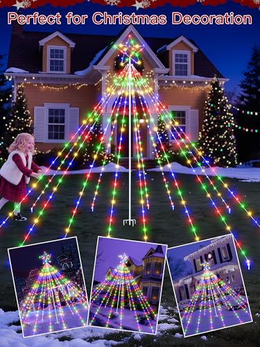 BrightChristmas Outdoor 340 LED Christmas Tree Lights with Top Star, Multicolor, 16 Modes, IP67