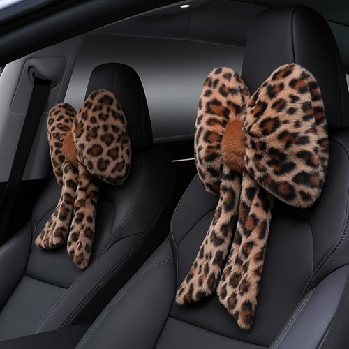 Leopard Car Neck Pillow Set - Cute Butterfly Bow Design, Soft Support