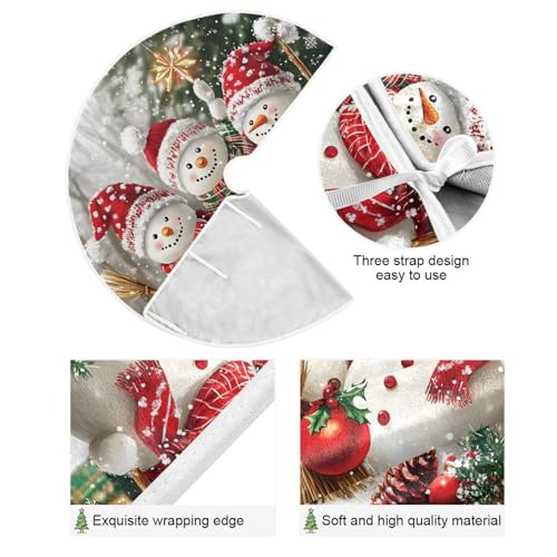 Family Snowmen Burlap Christmas Tree Skirt - Holiday Tree Mat Cover
