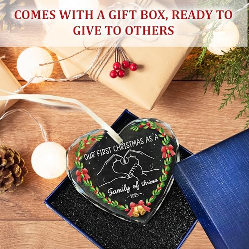 HandEasy Christmas 02 Family for Women First Christmas As A Family of Three Ornament - 3.1in Heart Keepsake